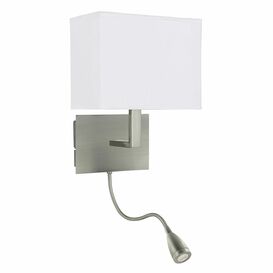 SEARCHLIGHT Oblong Satin Silver Wall Light White Shade