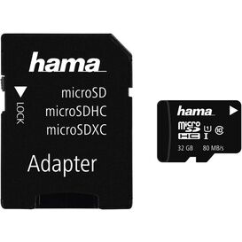 HAMA 00124139 32Gb MicroSD Card Class 10 80mbs With SD Adaptor