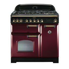 RANGEMASTER CDL90DFFCY/B Classic Deluxe 90 Dual Fuel Cranberry with Brass Trim