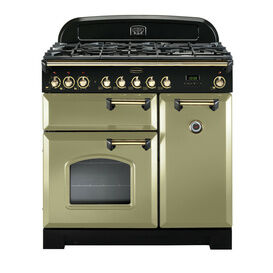 RANGEMASTER CDL90DFFOG/B Classic Deluxe 90 Dual Fuel Olive Green with Brass Trim