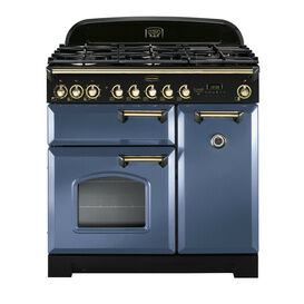 RANGEMASTER CDL90DFFSB/B Classic Deluxe 90 Dual Fuel Stone Blue with Brass Trim