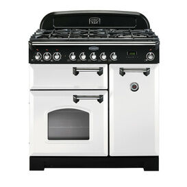 RANGEMASTER CDL90DFFWH/C Classic Deluxe 90 Dual Fuel White with Chrome Trim