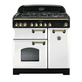 RANGEMASTER CDL90DFFWH/B Classic Deluxe 90 Dual Fuel White with Brass Trim