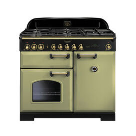 RANGEMASTER CDL100DFFOG/B Classic Deluxe 100cm Dual Fuel Olive Green with Brass