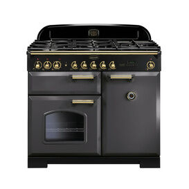 Rangemaster CDL100DFFSL/B Classic Deluxe 100cm Dual Fuel Range Slate with Brass