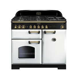 Rangemaster CDL100DFFWH/B Classic Deluxe 100cm Dual Fuel Range White with Brass