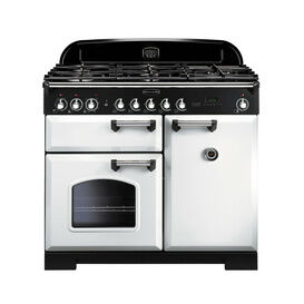 Rangemaster CDL100DFFWH/C Classic Deluxe 100cm Dual Fuel Range White with Chrome
