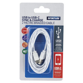 STATUS SPCTC3.1USBSW1P6 2m USB-B to USB-C Sync and Charge Braided Cable