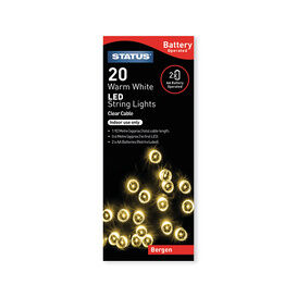 Status BERGEN20BWW12 20 Warm White Indoor Battery LED String Lights