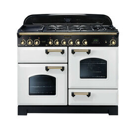 RANGEMASTER CDL110DFFWH/B Classic Deluxe 110 Dual Fuel - White With Brass Trim