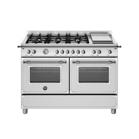 Bertazzoni Heritage 120cm Range Cooker Twin Oven with Griddle Dual Fuel Stainless Steel HER126G2EXT