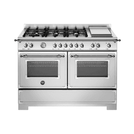 Bertazzoni Heritage 120cm Range Cooker Twin Oven with Griddle Dual Fuel Stainless Steel HER126G2EXT2