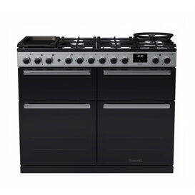 RANGEMASTER EDDLB110DFGBLK/CM1 Edge Deluxe 110cm Dual Fuel Range Cooker - Black Glass/Chrome