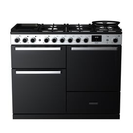 RANGEMASTER EDDLO110DFGBLK/CM1 Edge Deluxe 110cm Dual Fuel Range Cooker - Black Glass with Chrome Trim