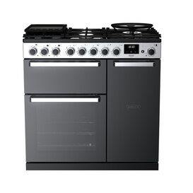 RANGEMASTER EDDL90DFGBLK/CM1 Edge Deluxe 90cm Dual Fuel Range Cooker - Black Glass/Chrome