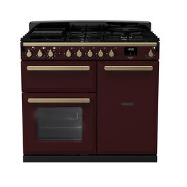 RANGEMASTER ESDL100DFPBOR/AB1 Estel Deluxe 100cm Dual Fuel Range Cooker - Bordeaux with Antique Brass Trim