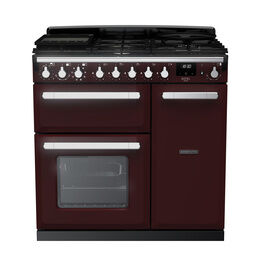 RANGEMASTER ESDL90DFPBOR/CM1 Estel Deluxe 90cm Dual Fuel Range Cooker - Bordeaux with Chrome Trim