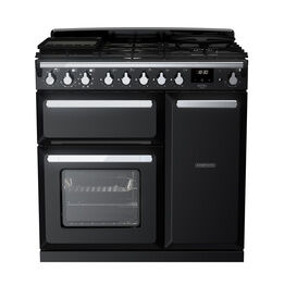 RANGEMASTER ESDL90DFPGBL/CM1 Estel Deluxe 90cm Dual Fuel Range Cooker - Gloss Black with Chrome Trim