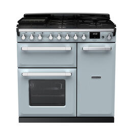 RANGEMASTER ESDL90DFPMSB/CM1 Estel Deluxe 90cm Dual Fuel Range Cooker - Misty Blue with Chrome Trim
