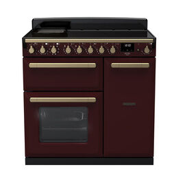 RANGEMASTER ESDL90EIPBOR/AB1 Estel Deluxe 90cm Induction Range Cooker - Bordeaux with Antique Brass Trim