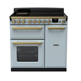 RANGEMASTER ESDL90EIPMSB/AB1 Estel Deluxe 90cm Induction Range Cooker - Misty Blue with Antique Brass Trim