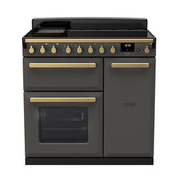 RANGEMASTER ESDL90EIPSLT/AB1 Estel Deluxe 90cm Induction Range Cooker - Slate with Antique Brass Trim
