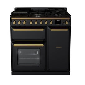 RANGEMASTER ESDL90DFPGBL/AB1 Estel DLX 90 Dual Fuel Range Cooker - Gloss Black/Brass