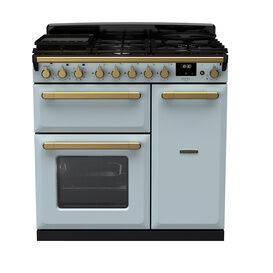 RANGEMASTER ESDL90DFPMSB/AB1 Estel DLX 90 Dual Fuel Range Cooker - Misty Blue/Brass