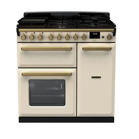 RANGEMASTER ESDL90DFPPCR/AB1 Estel DLX 90 Dual Fuel Range Cooker - Pale Cream/Brass