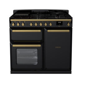RANGEMASTER ESDL100DFPGBL/AB1 Estel DLX 100 Dual Fuel Range Cooker - Gloss Black/Brass