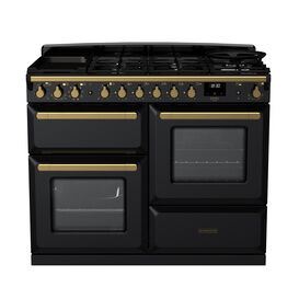 RANGEMASTER ESDLO110DFPGBL/AB1 Estel Deluxe 110cm OC Dual Fuel Range Cooker - Gloss Black/Brass