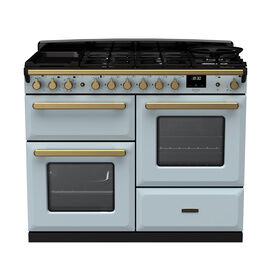 RANGEMASTER ESDLO110DFPMSB/AB1 Estel Deluxe 110cm OC Dual Fuel Range Cooker - Misty Blue/Brass