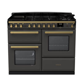 RANGEMASTER ESDLO110DFPSLT/AB1 Estel Deluxe 110cm OC Dual Fuel Range Cooker - Slate/Brass