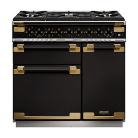 RANGEMASTER ELS90DFFGB/BE Elise Lux 90cm Dual Fuel Range - Black with Black / Antique Brass Trim