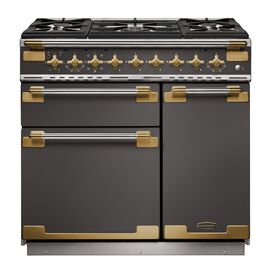 RANGEMASTER ELS90DFFSL/AB Elise Lux 90cm Dual Fuel Range - Slate with Antique Brass Trim