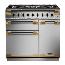 RANGEMASTER 136430 Elise Lux 90cm Dual Fuel Range - Stainless Steel with Black / Antique Brass Trim