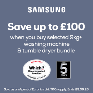 £100 off Tumble Dryer WBW Matching Samsung Washing Machine ends 29/09/2026