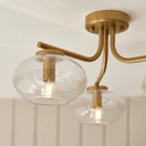 ENDON 118507 Jacob 3 Light Semi Flush Brushed Aged Brass Clear Glass additional 4