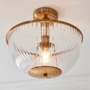ENDON 118750 Somerset Flush Uplighter Vintage Brass Ribbed Glass additional 5