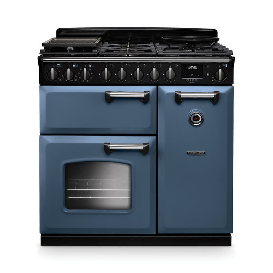 RANGEMASTER CLDL90DFPSTB/CM1 Classic Deluxe 90cm Dual Fuel Stone Blue/Chrome