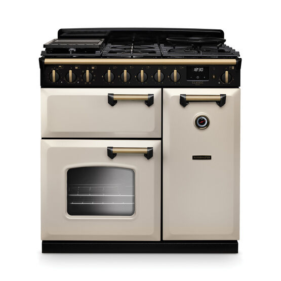 RANGEMASTER CLDL90DFPPCR/AB1 Classic Deluxe 90cm Dual Fuel Pale Cream/Antique Brass