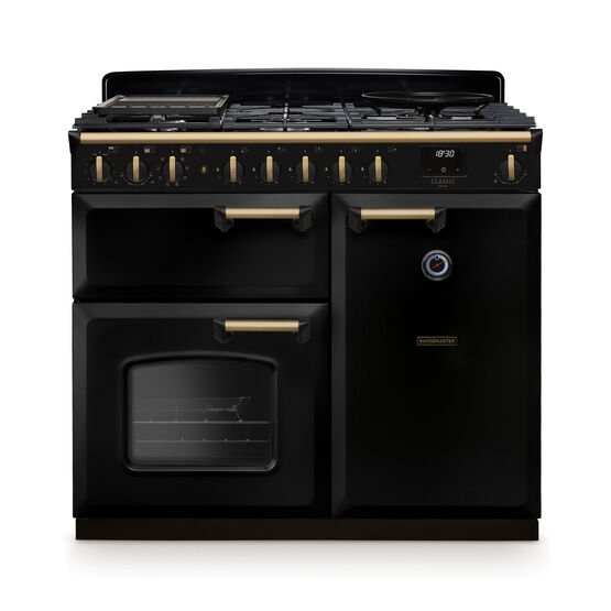 RANGEMASTER CLDL100DFPGBL/AB1 Classic Deluxe 100cm Dual Fuel Black/Antique Brass