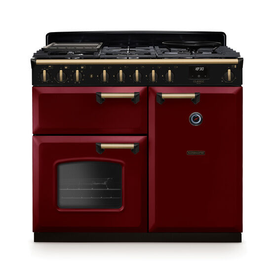 RANGEMASTER CLDL100DFPBOR/AB1 Classic Deluxe 100cm Dual Fuel Bordeaux/Antique Brass