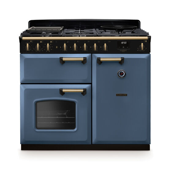 RANGEMASTER CLDL100DFPSTB/AB1 Classic Deluxe 100cm Dual Fuel Stone Blue/Antique Brass