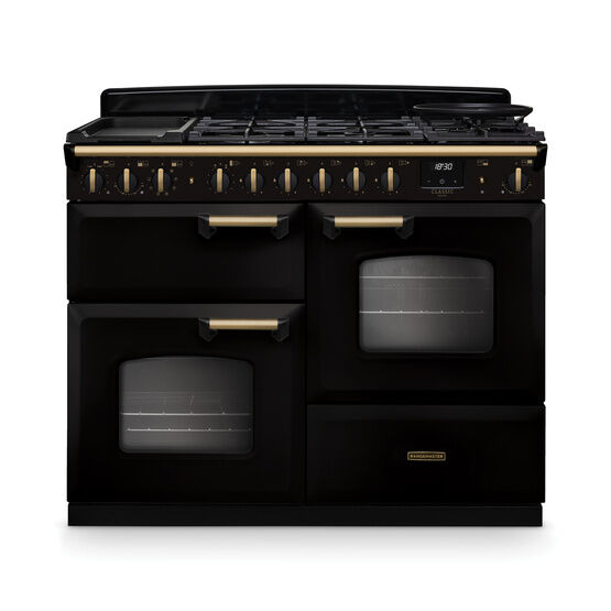 RANGEMASTER CLDLO110DFPGBL/AB1 Classic Deluxe 110cm OC Dual Fuel Black/Antique Brass