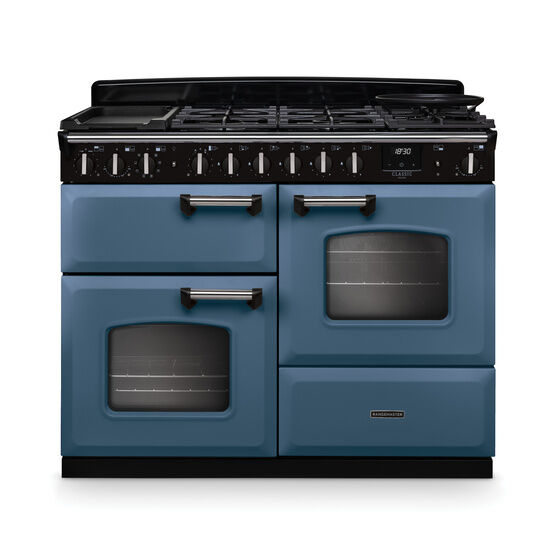 RANGEMASTER CLDLO110DFPSTB/CM1 Classic Deluxe 110cm OC Dual Fuel Stone Blue/Chrome