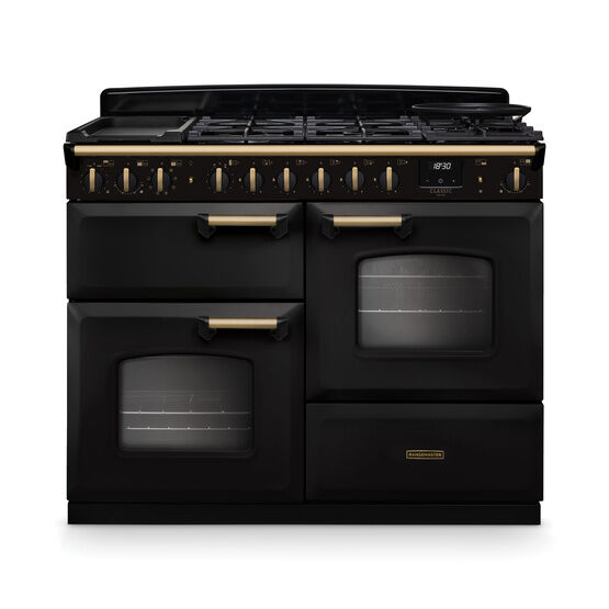 Rangemaster Classic Deluxe 110cm OC Dual Fuel Charcoal Black/Antique Brass CLDLO110DFPCBL/AB1