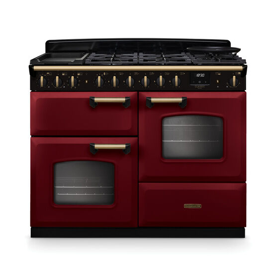 RANGEMASTER CLDLO110DFPBOR/AB1 Classic Deluxe 110cm OC Dual Fuel Bordeaux/Antique Brass
