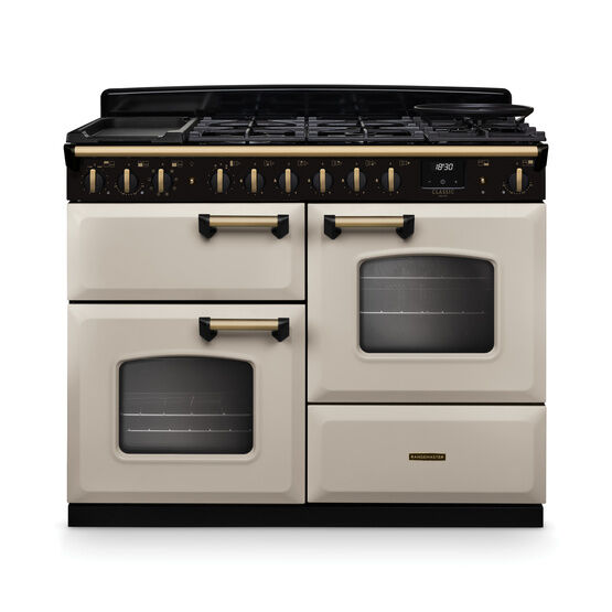 RANGEMASTER CLDLO110DFPPCR/AB1 Classic Deluxe 110cm OC Dual Fuel Pale Cream/Antique Brass