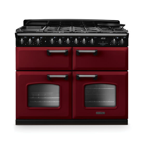 RANGEMASTER CLDLB110DFPBOR/CM1 Classic Deluxe 110cm BC Dual Fuel Bordeaux/Chrome
